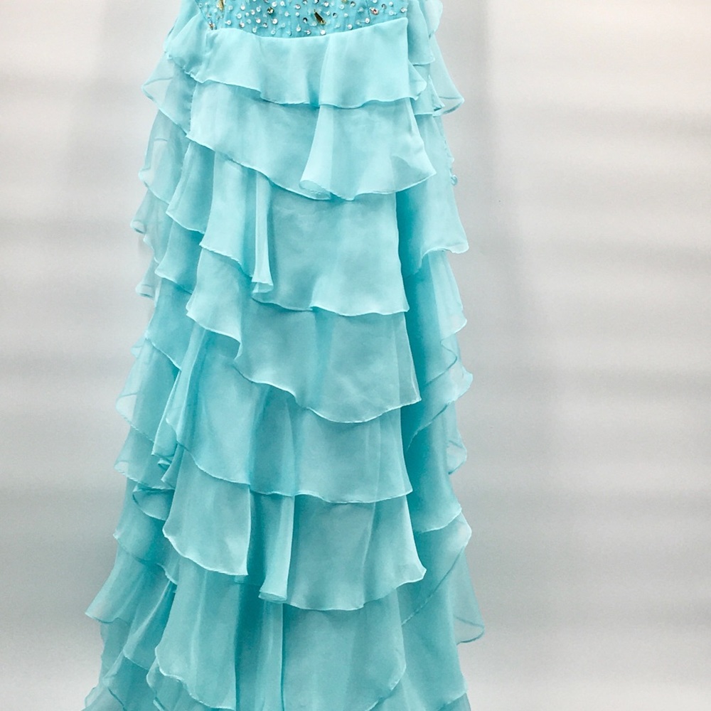 $1695 Terani Couture Aqua Ruffle Prom Gem … - Picture 4 of 14